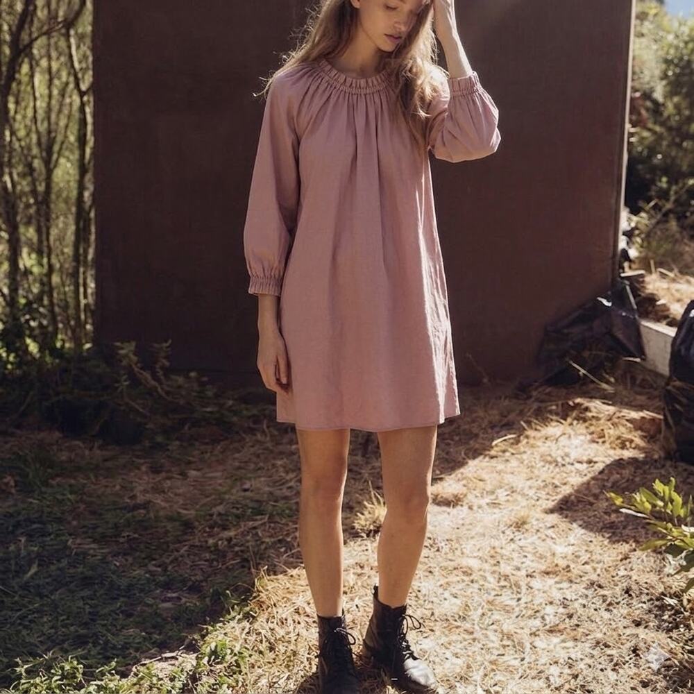 DÔEN Purple Cotton Raglan Elastic Neck Dress Sz 10 🌸 Cottagecore Prairie
